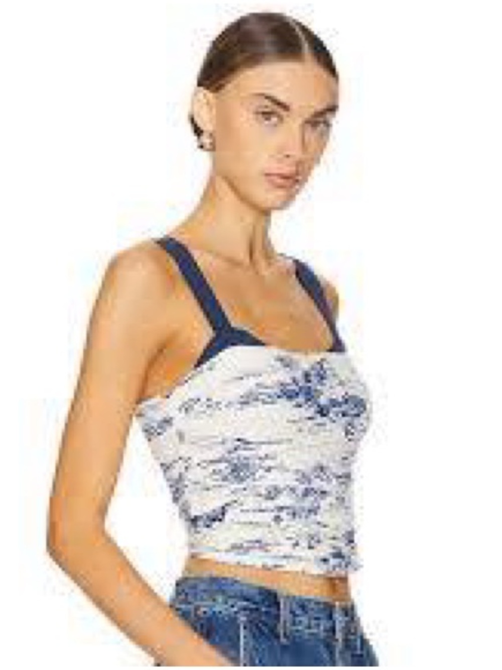 Free People 2 Tone Printed Tank Top Blue/White Size